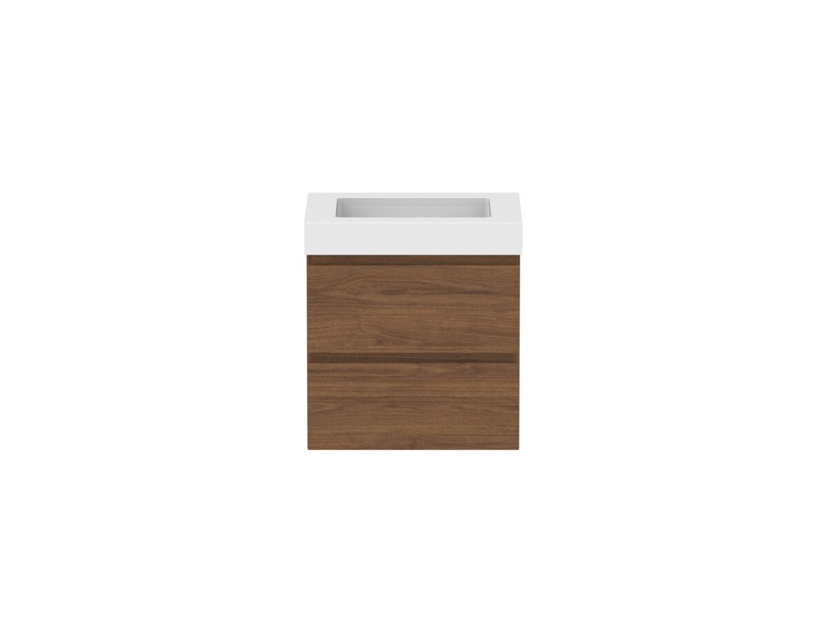 reece Posh Domaine Plus All Drawer Twin 600mm Wall Hung Vanity Centre Basin 90mm Caesarstone Mineral Top