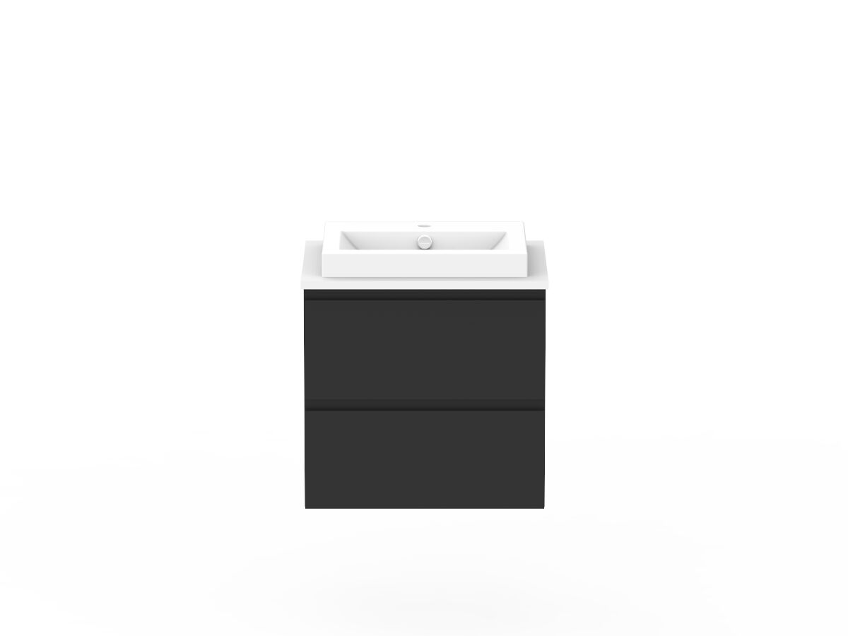reece Posh Domaine Plus All Drawer Twin 600mm Wall Hung Vanity Centre Basin 20mm Cherry Pie Top