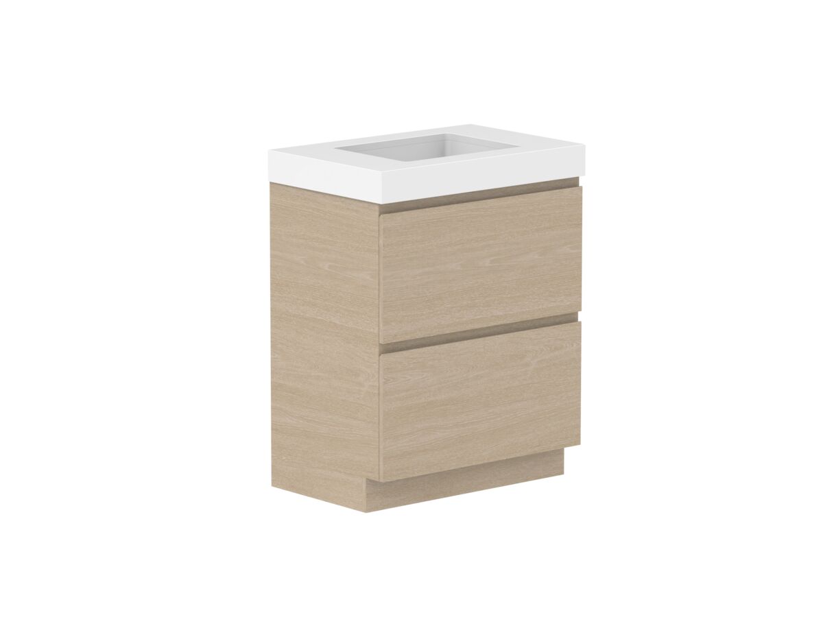 Reece Posh Domaine Plus All Drawer Twin 750mm Floor Mounted Vanity Centre Basin 90mm Durasein Top