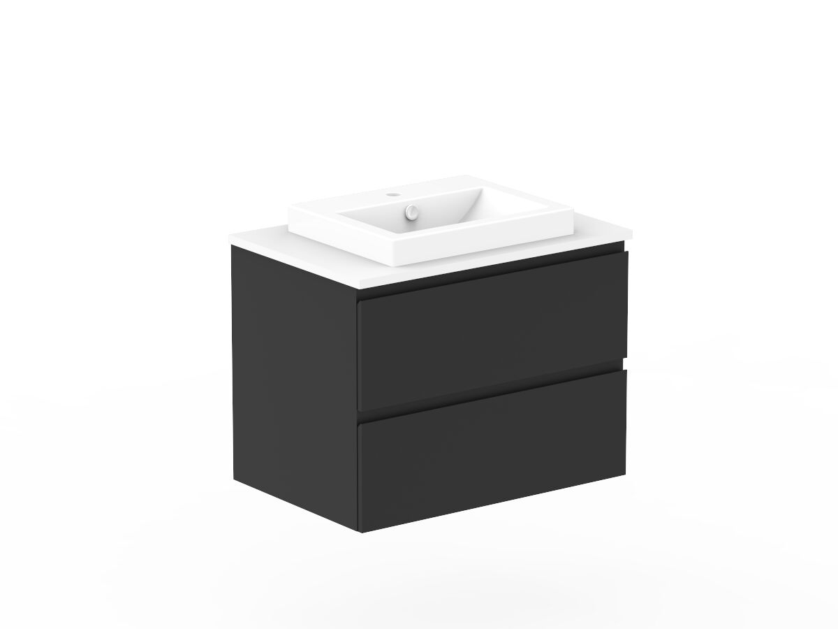 Reece Posh Domaine Plus All Drawer Twin 750mm Wall Hung Vanity Centre Basin 20mm Cherry Pie Top
