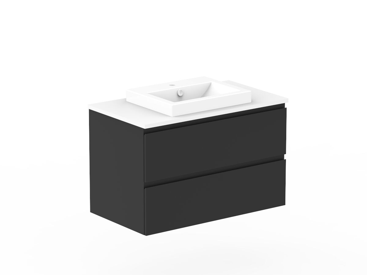 Reece Posh Domaine Plus All Drawer Twin 900mm Wall Hung Vanity Centre Basin 20mm Cherry Pie Top