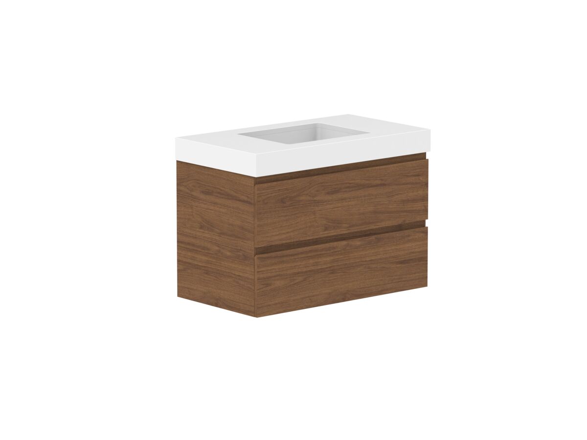 Reece Posh Domaine Plus All Drawer Twin 900mm Wall Hung Vanity Centre Basin 90mm Caesarstone Mineral Top