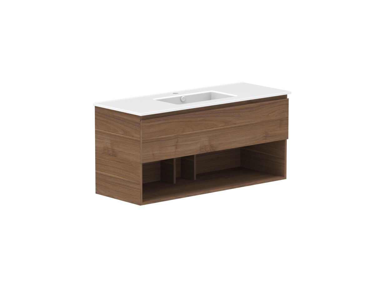 Reece Posh Domaine Plus All Drawer With Shelf 1200mm Wall Hung Vanity Centre Basin Matte White Ceramic Top