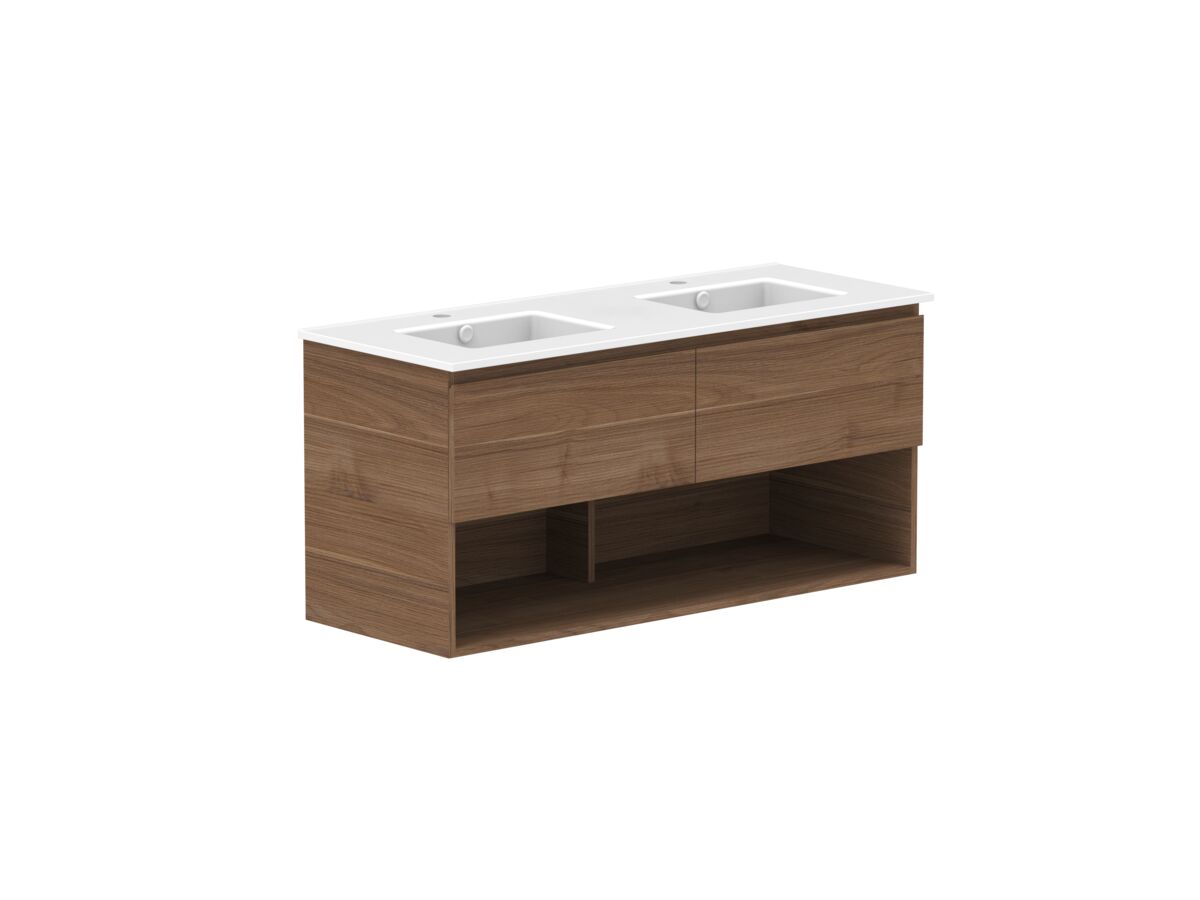 Reece Posh Domaine Plus All Drawer With Shelf 1200mm Wall Hung Vanity Double Basin Matte White Ceramic Top
