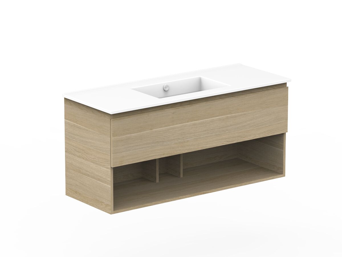 Reece Posh Domaine Plus All Drawer With Shelf 1200mm Wall Hung Vanity Centre Basin Ceramic Top
