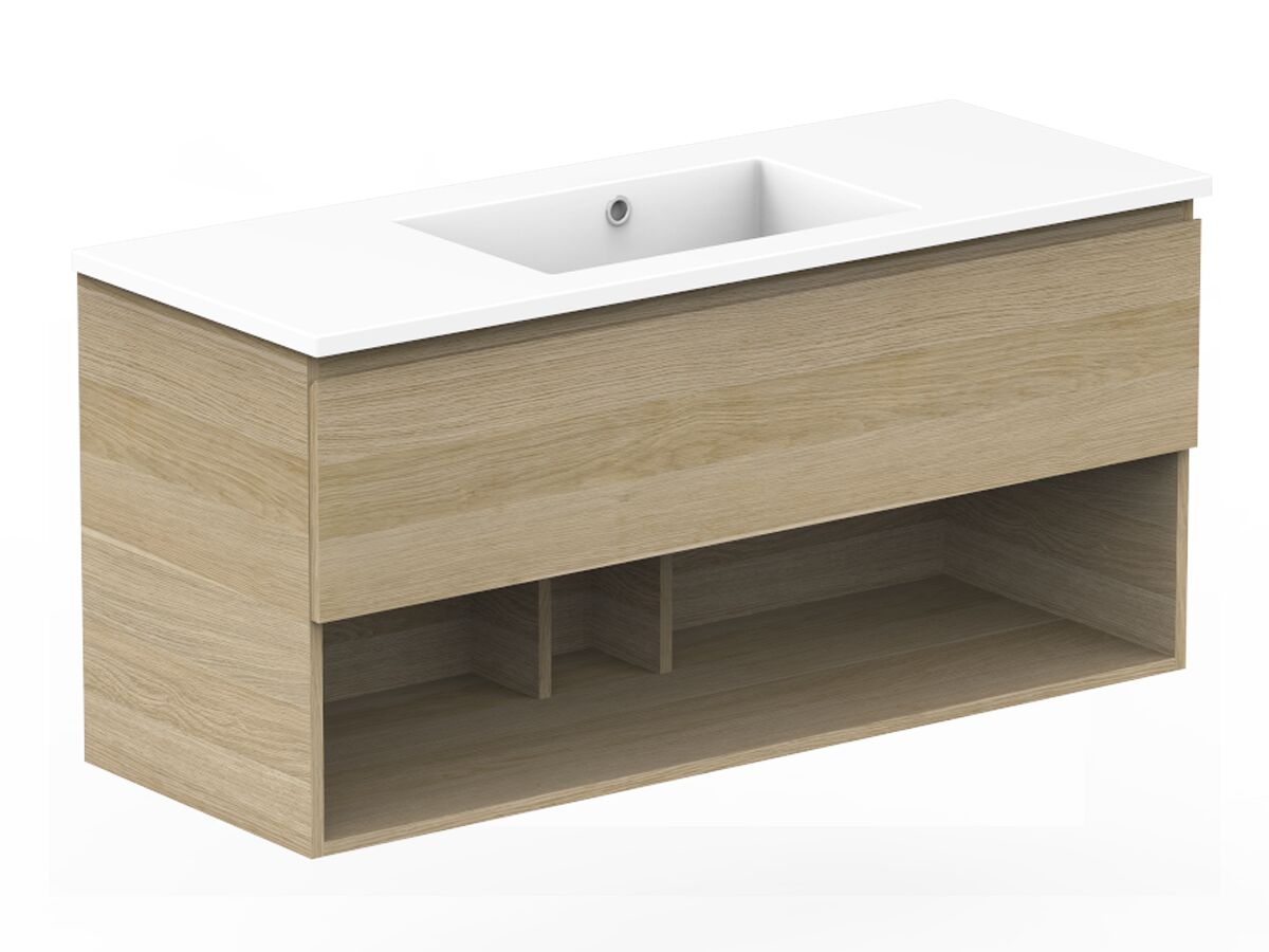 Reece Posh Domaine Plus All Drawer With Shelf 1200mm Wall Hung Vanity Centre Basin Cast Marble Top