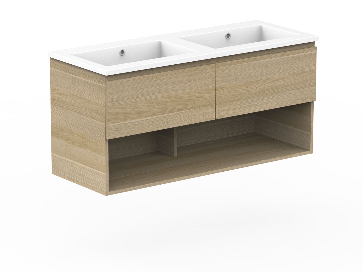 Reece Posh Domaine Plus All Drawer With Shelf 1200mm Wall Hung Vanity Double Basin Cast Marble Top