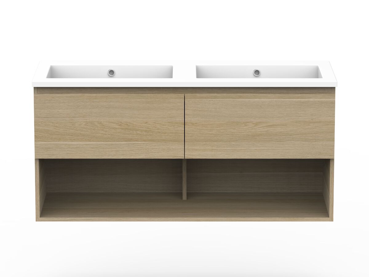 reece Posh Domaine Plus All Drawer with Shelf 1200mm Wall Hung Vanity Double Basin Cast Marble Top