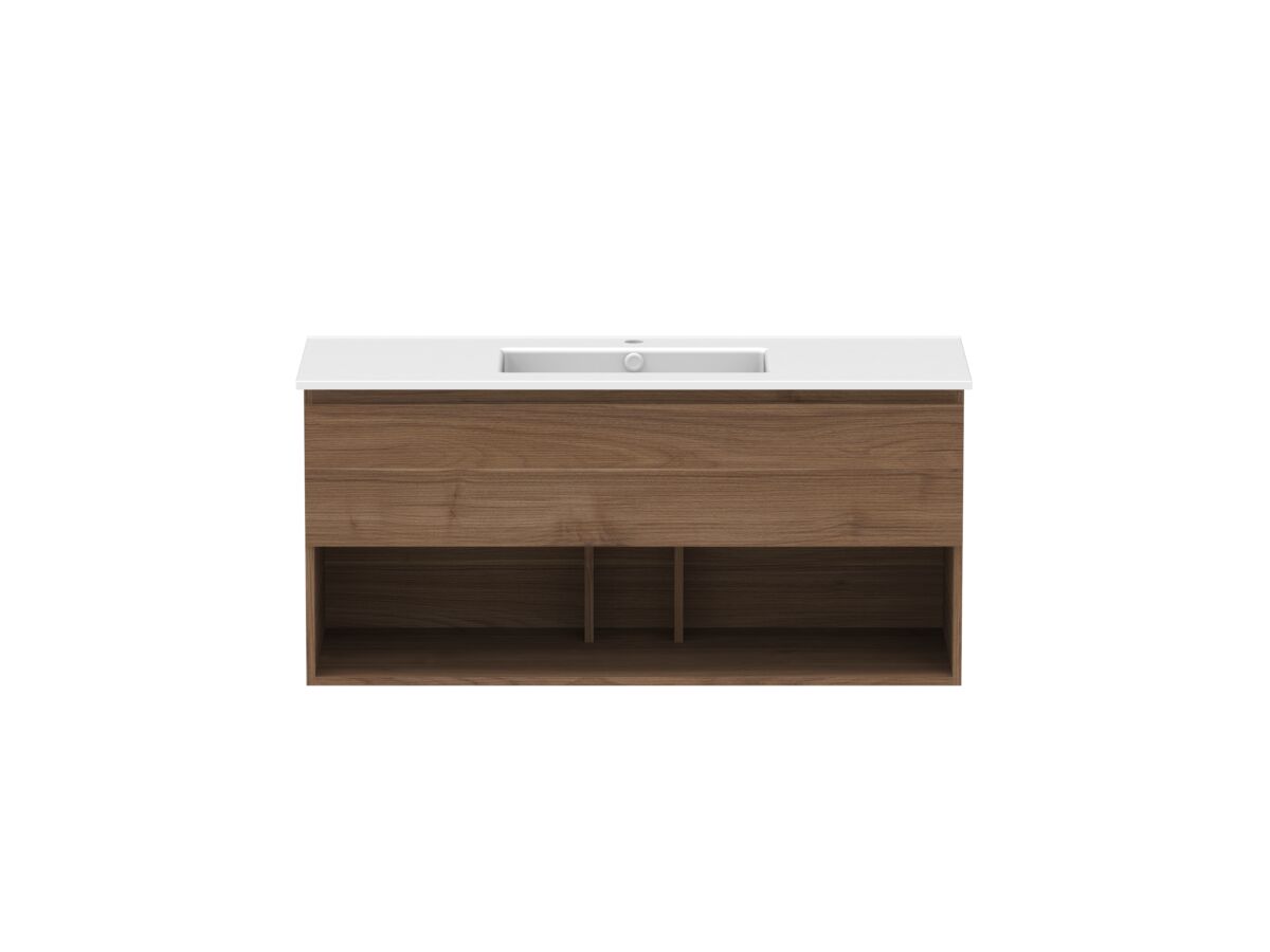 reece Posh Domaine Plus All Drawer with Shelf 1200mm Wall Hung Vanity Centre Basin Matte White Ceramic Top