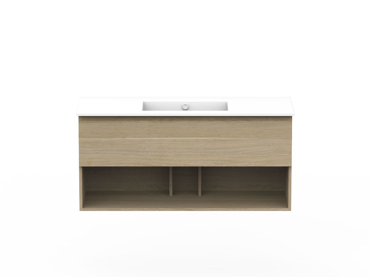 reece Posh Domaine Plus All Drawer with Shelf 1200mm Wall Hung Vanity Centre Basin Ceramic Top