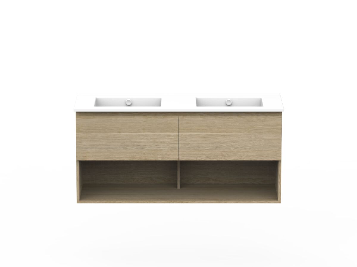 reece Posh Domaine Plus All Drawer with Shelf 1200mm Wall Hung Vanity Double Basin Ceramic Top