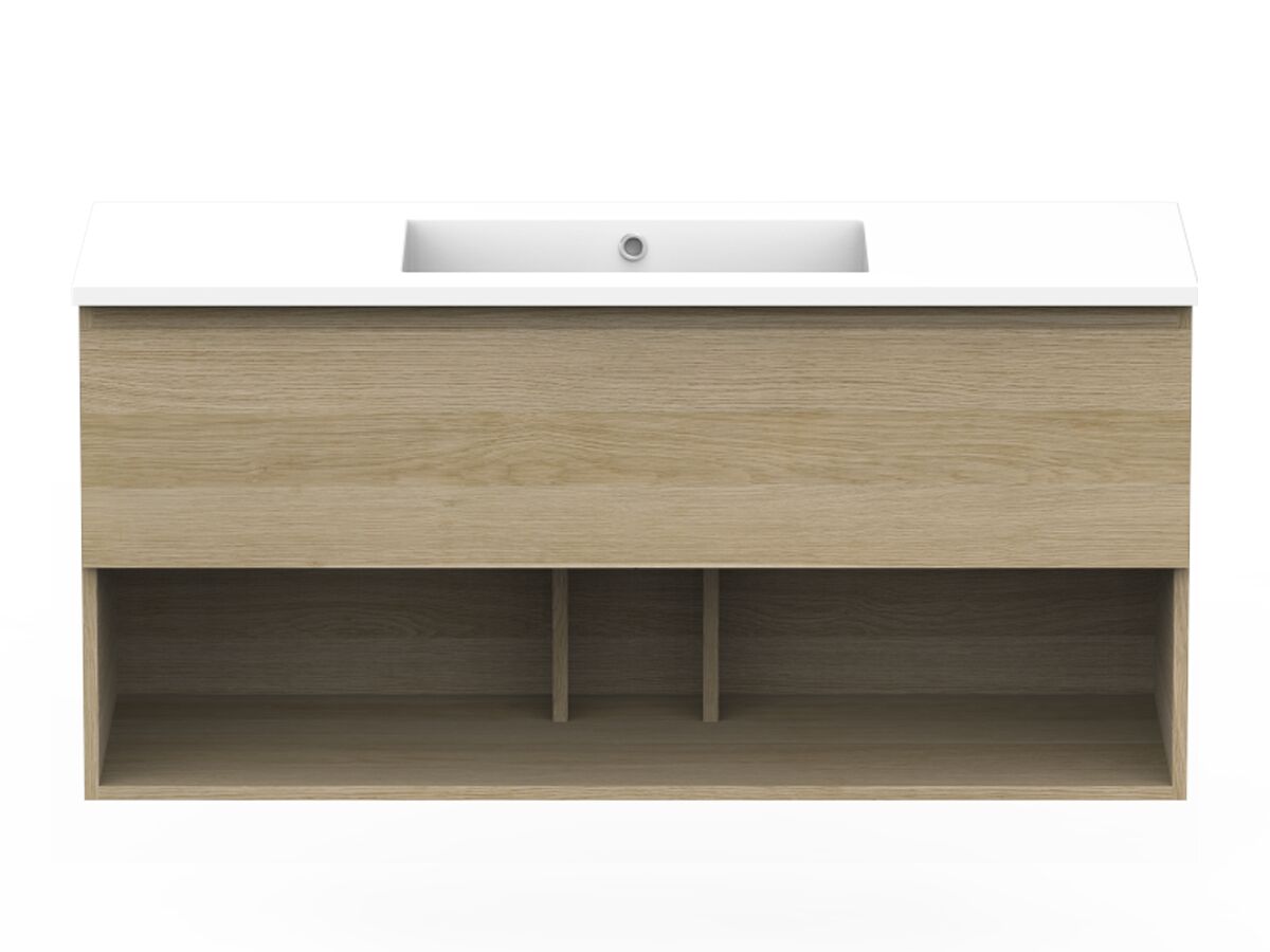 reece Posh Domaine Plus All Drawer with Shelf 1200mm Wall Hung Vanity Centre Basin Cast Marble Top