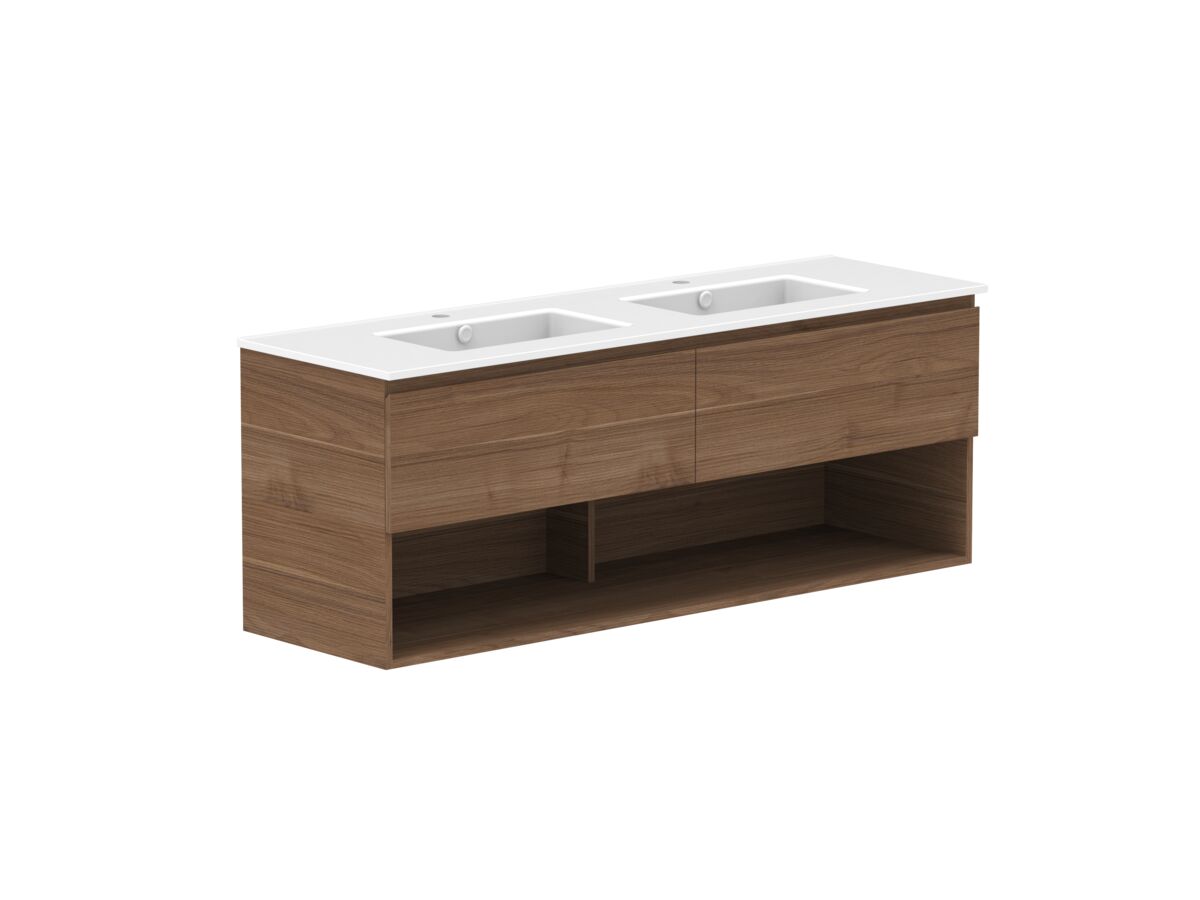 Reece Posh Domaine Plus All Drawer With Shelf 1500mm Wall Hung Vanity Double Basin Matte White Ceramic Top