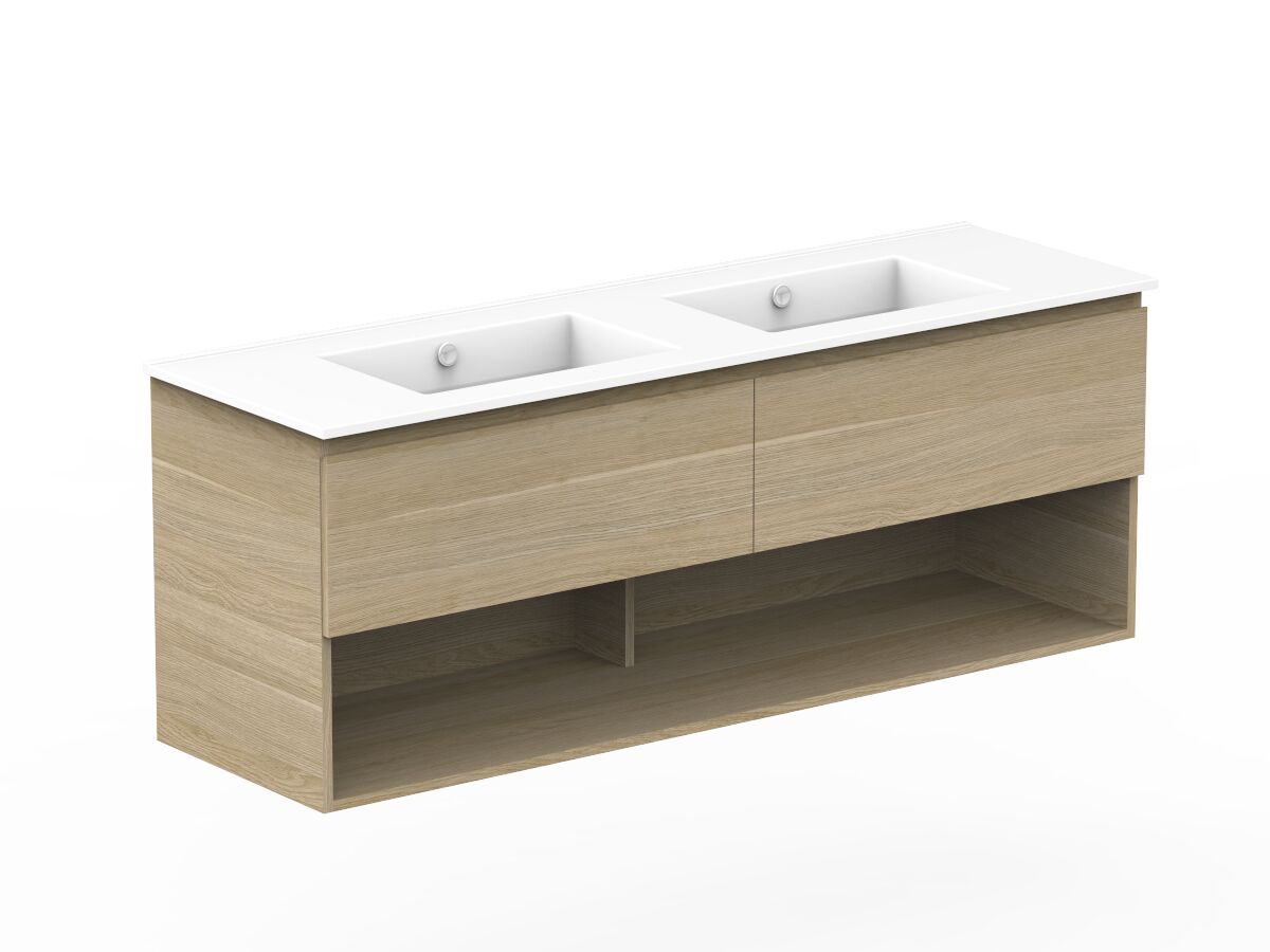 Reece Posh Domaine Plus All Drawer With Shelf 1500mm Wall Hung Vanity Double Basin Ceramic Top