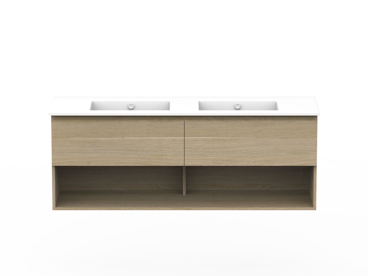 reece Posh Domaine Plus All Drawer with Shelf 1500mm Wall Hung Vanity Double Basin Ceramic Top