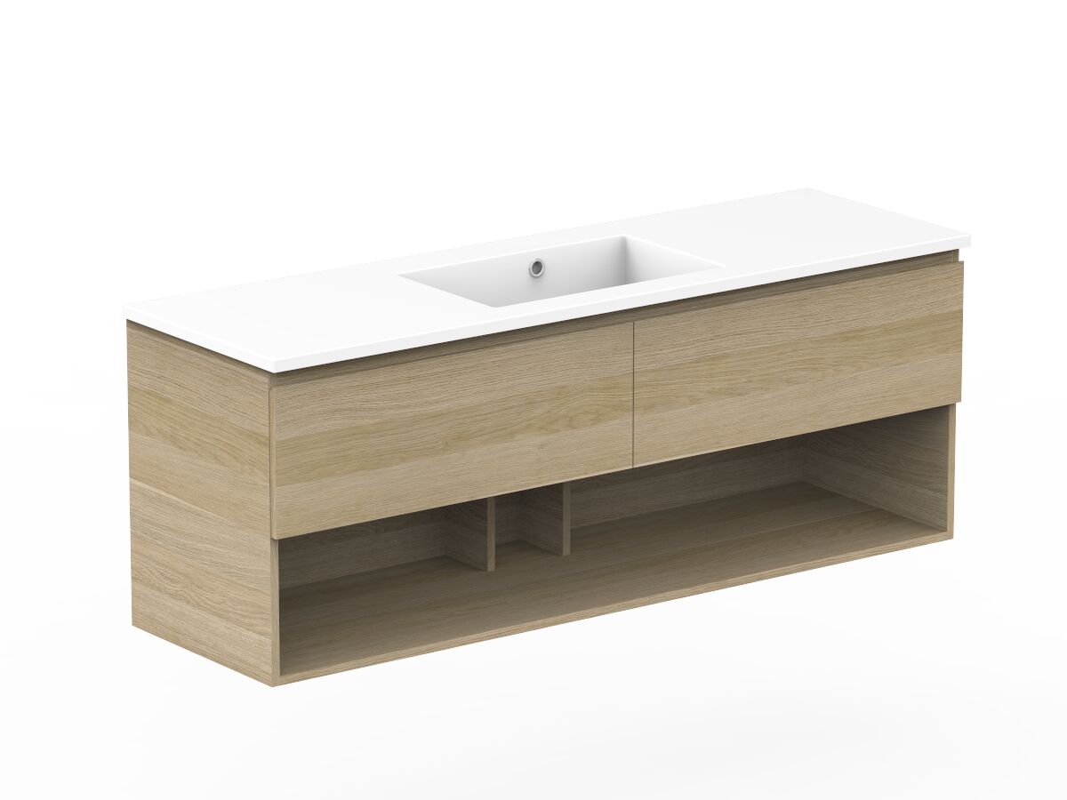 Reece Posh Domaine Plus All Drawer With Shelf 1500mm Wall Hung Vanity Centre Basin Cast Marble Top