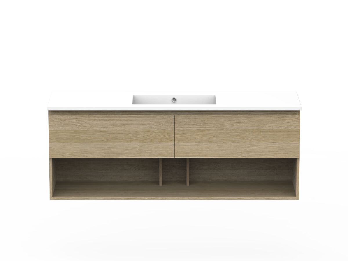 reece Posh Domaine Plus All Drawer with Shelf 1500mm Wall Hung Vanity Centre Basin Cast Marble Top