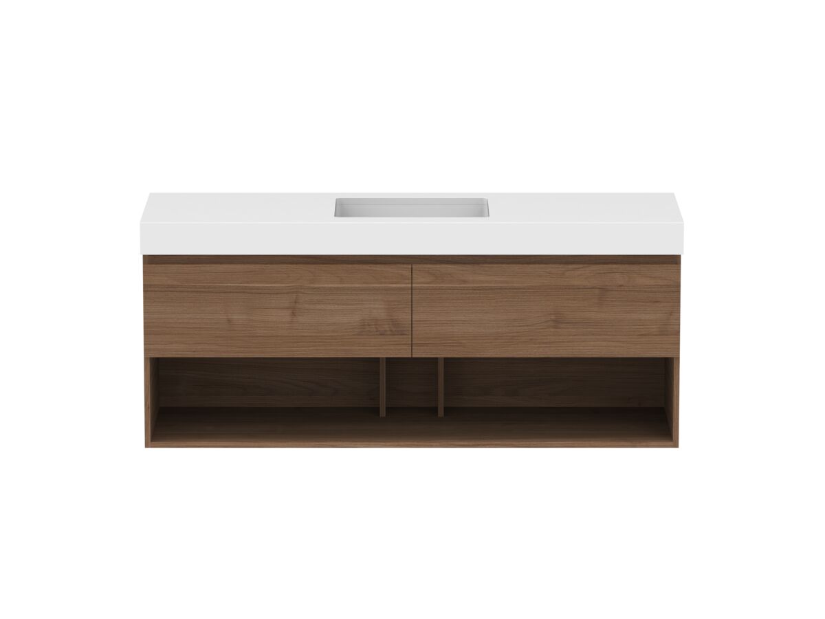 reece Posh Domaine Plus All Drawer with Shelf 1500mm Wall Hung Vanity Centre Basin 90mm Durasein Top