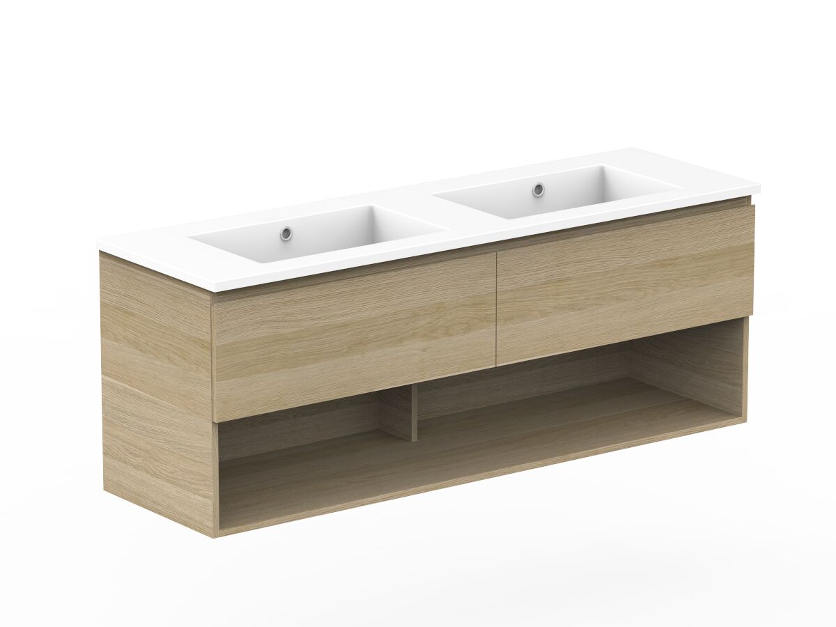 Reece Posh Domaine Plus All Drawer With Shelf 1500mm Wall Hung Vanity Double Basin Cast Marble Top