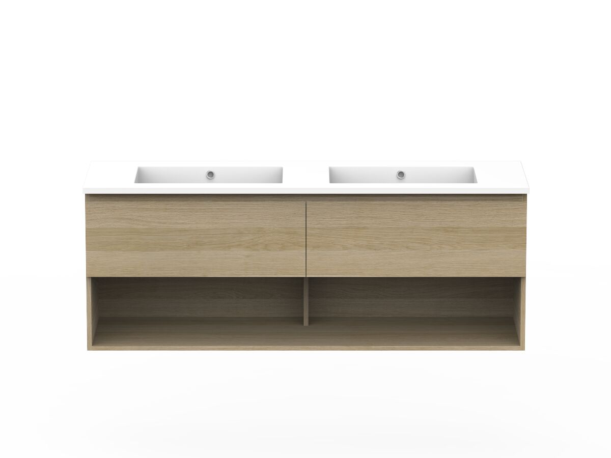 reece Posh Domaine Plus All Drawer with Shelf 1500mm Wall Hung Vanity Double Basin Cast Marble Top