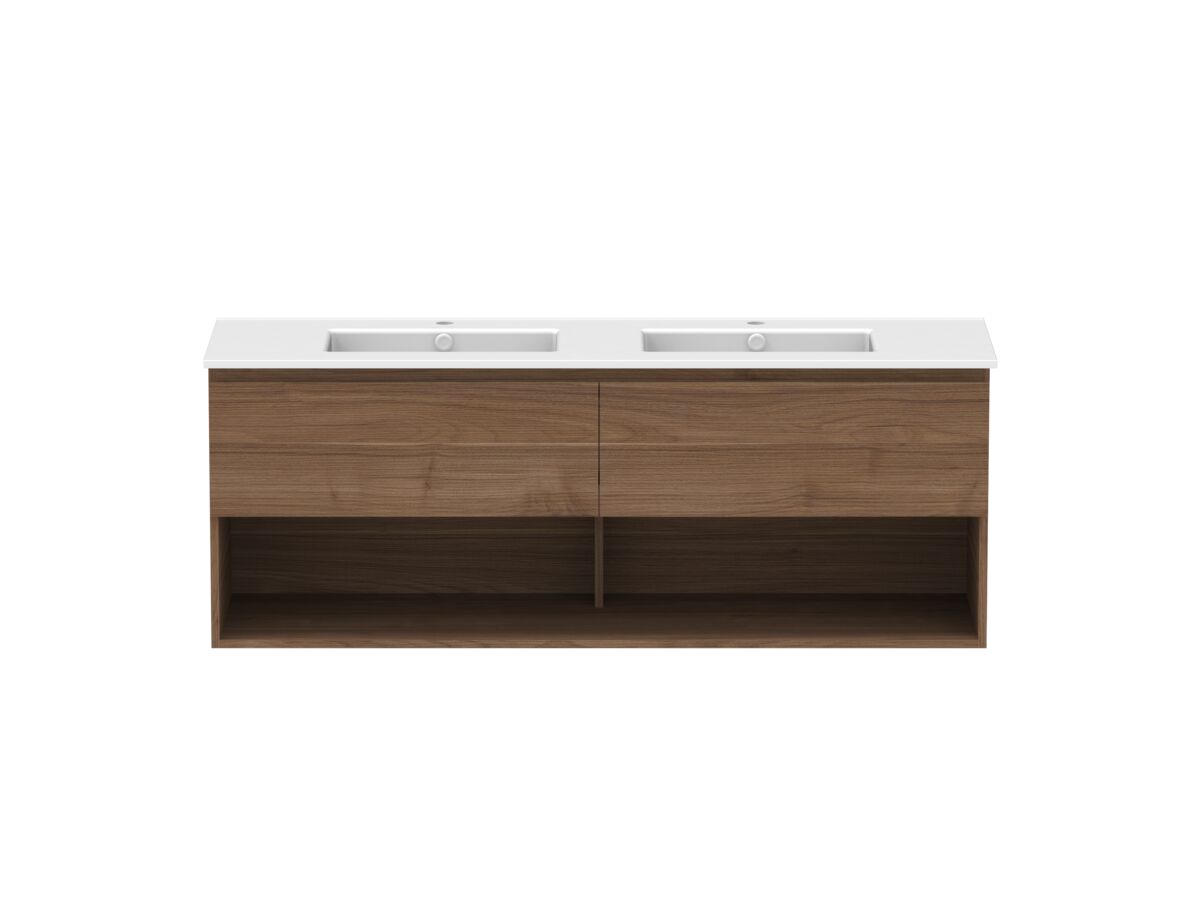 reece Posh Domaine Plus All Drawer with Shelf 1500mm Wall Hung Vanity Double Basin Matte White Ceramic Top