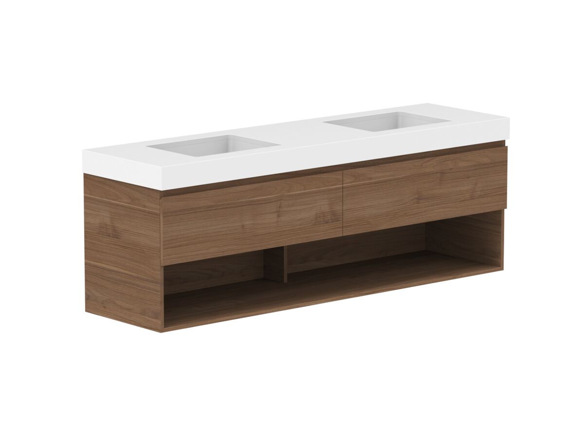 Reece Posh Domaine Plus All Drawer With Shelf 1800mm Wall Hung Vanity Double Basin 90mm Durasein Top