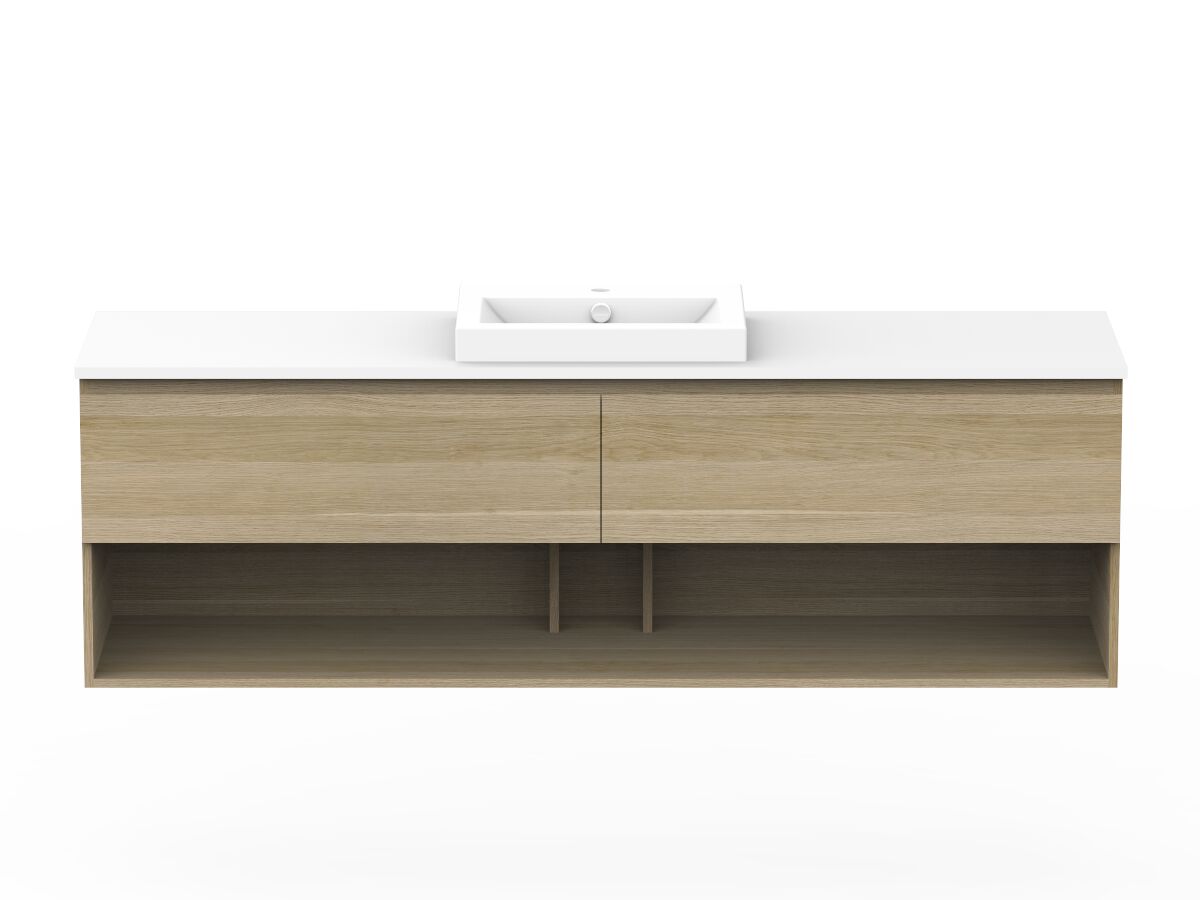 reece Posh Domaine Plus All Drawer with Shelf 1800mm Wall Hung Vanity Centre Basin 20mm Cherry Pie Top
