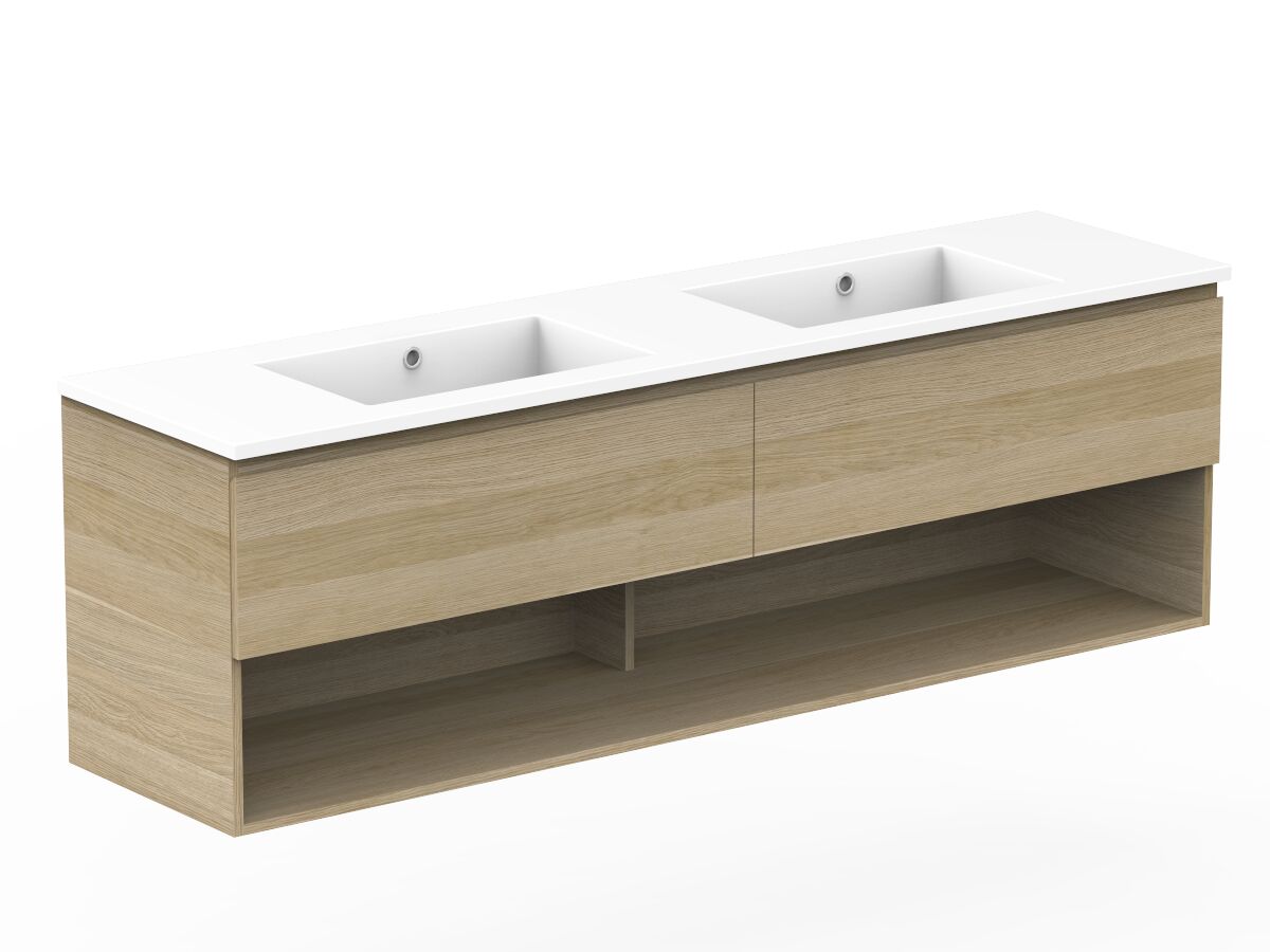 Reece Posh Domaine Plus All Drawer With Shelf 1800mm Wall Hung Vanity Double Basin Cast Marble Top