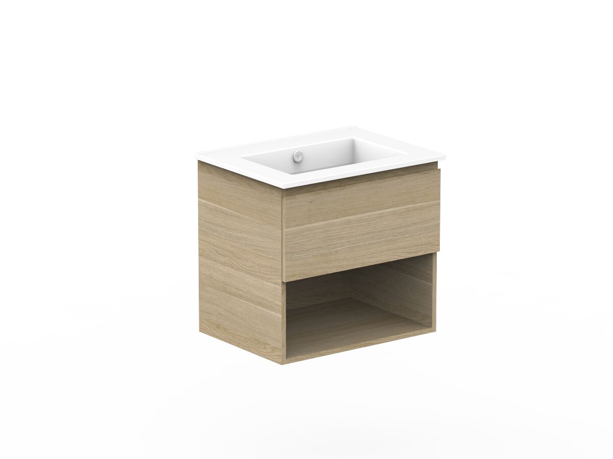 Reece Posh Domaine Plus All Drawer With Shelf 600mm Wall Hung Vanity Centre Basin Ceramic Top