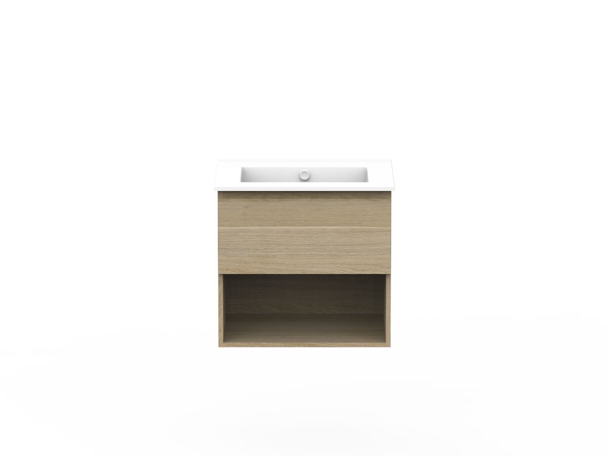 reece Posh Domaine Plus All Drawer with Shelf 600mm Wall Hung Vanity Centre Basin Ceramic Top