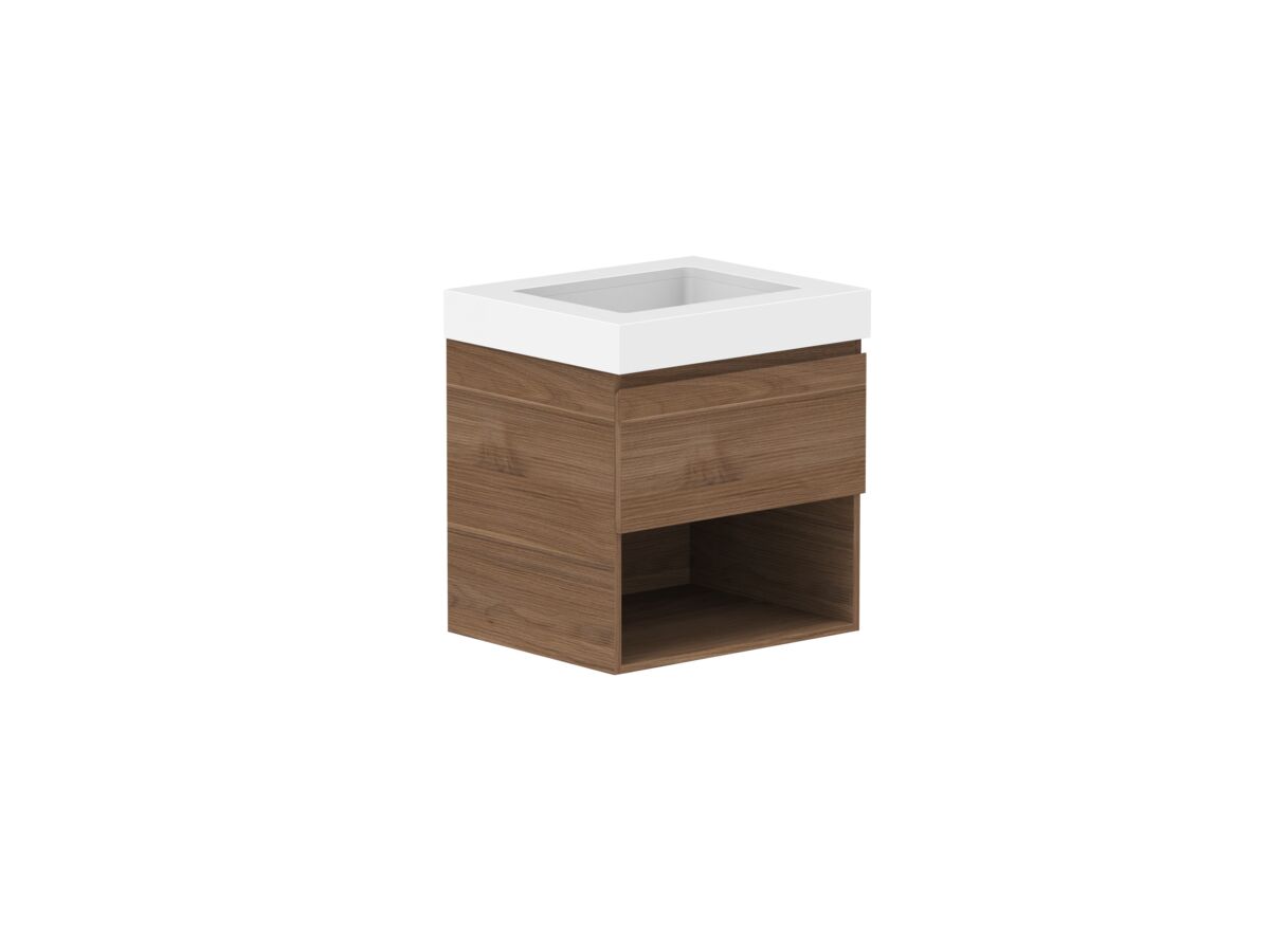Reece Posh Domaine Plus All Drawer With Shelf 600mm Wall Hung Vanity Centre Basin 90mm Durasein Top