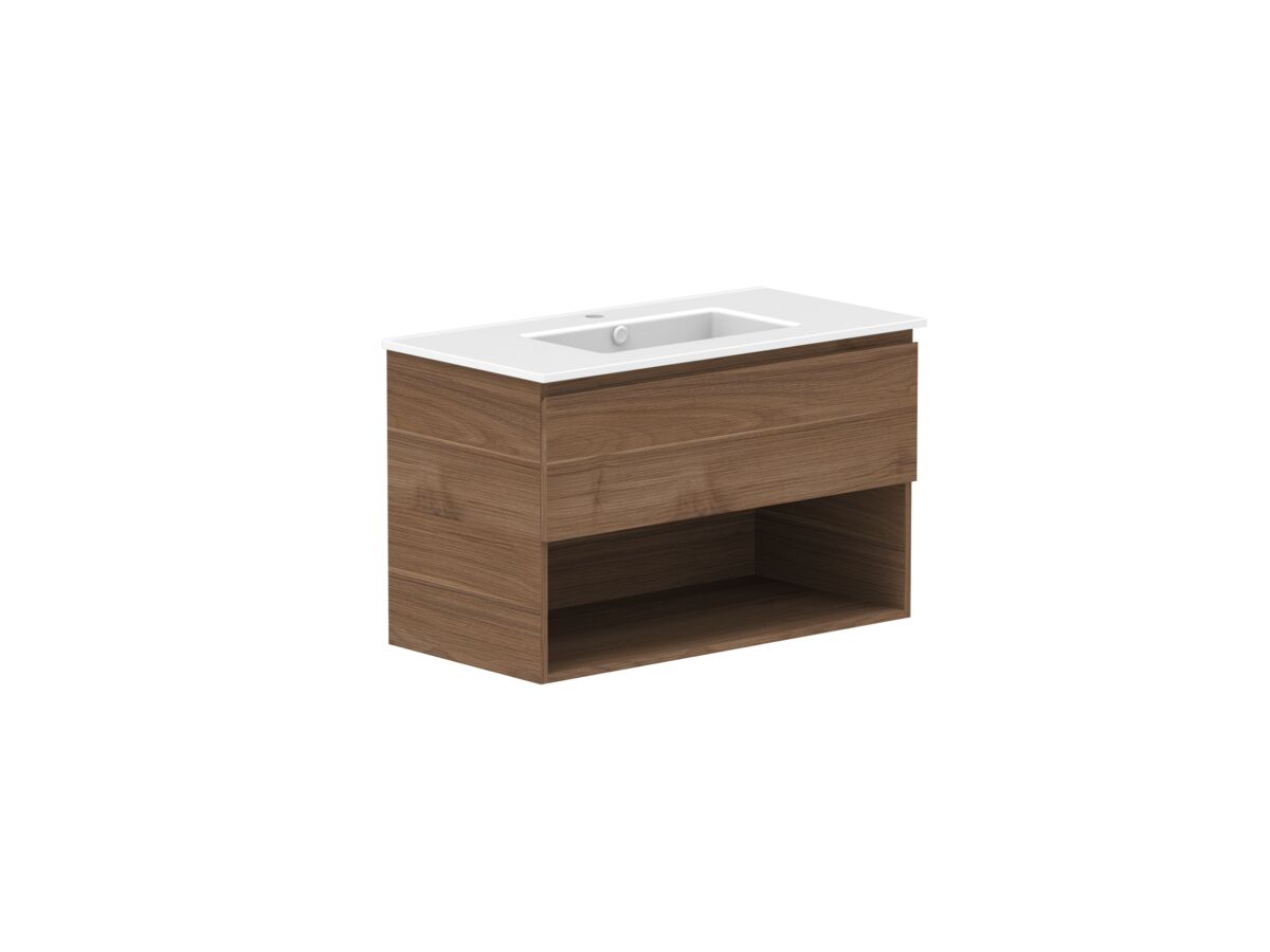 Reece Posh Domaine Plus All Drawer With Shelf 900mm Wall Hung Vanity Centre Basin Matte White Ceramic Top