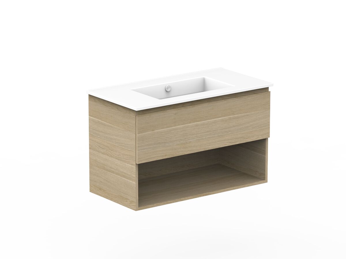 Reece Posh Domaine Plus All Drawer With Shelf 900mm Wall Hung Vanity Centre Basin Ceramic Top