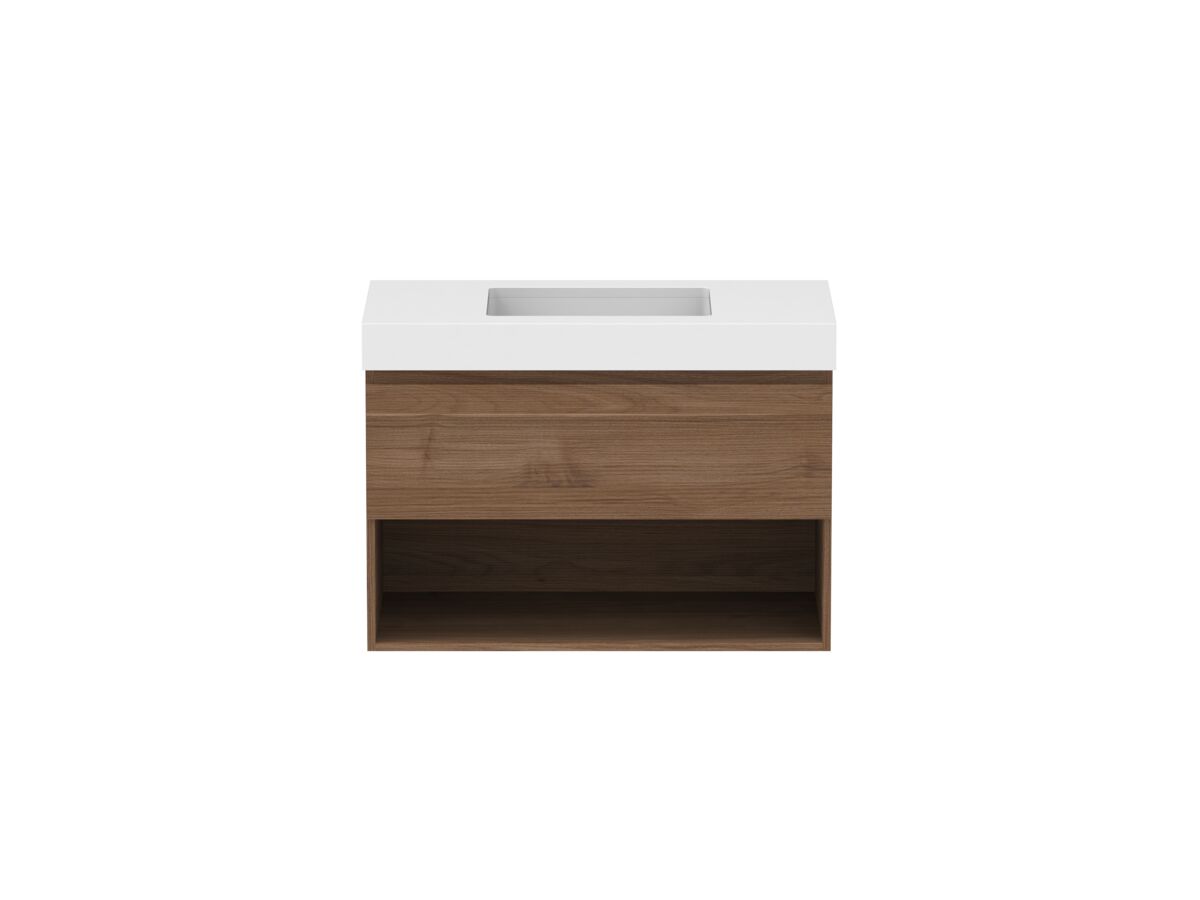 reece Posh Domaine Plus All Drawer with Shelf 900mm Wall Hung Vanity Centre Basin 90mm Cherry Pie Top