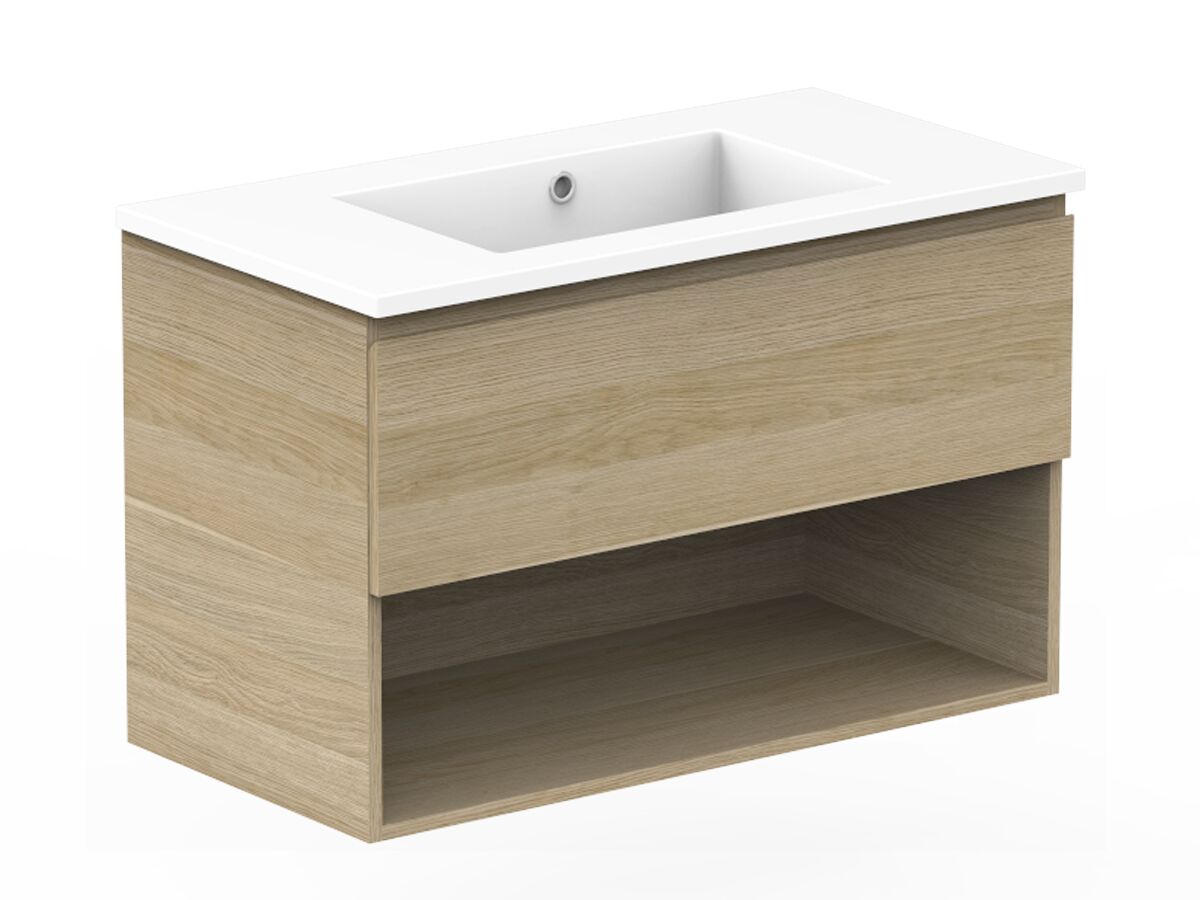 Reece Posh Domaine Plus All Drawer With Shelf 900mm Wall Hung Vanity Centre Basin Cast Marble Top