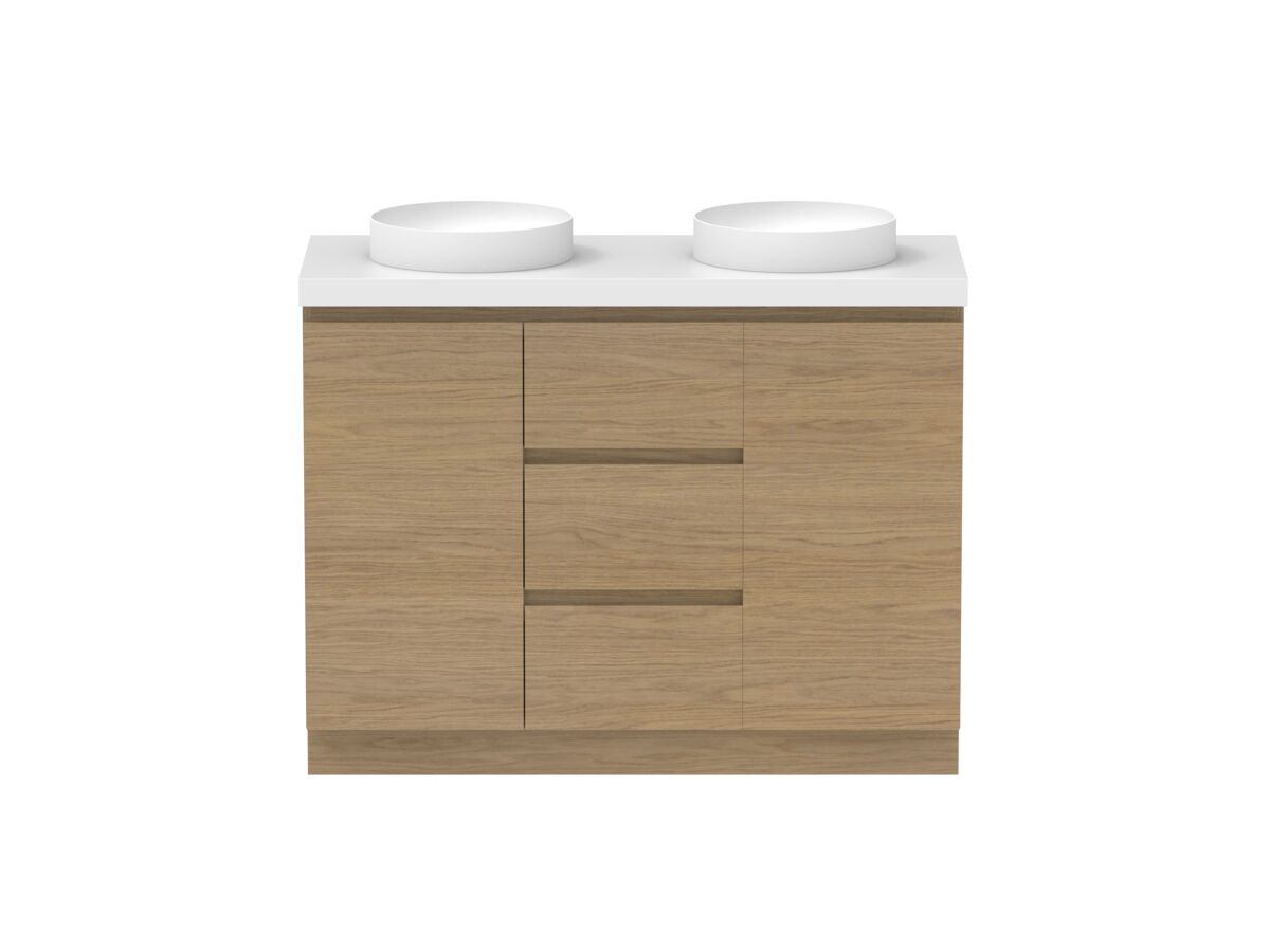 reece Posh Domaine Plus Conventional 1200mm Floor Mounted Vanity Double Basin 50mm Cherry Pie Top