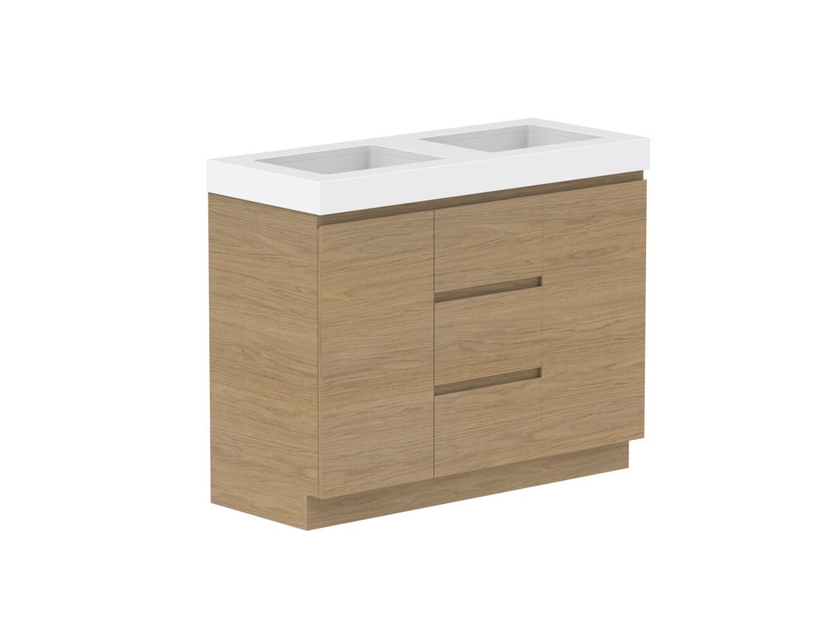 Reece Posh Domaine Plus Conventional 1200mm Floor Mounted Vanity Double Basin 90mm Caesarstone Mineral Top