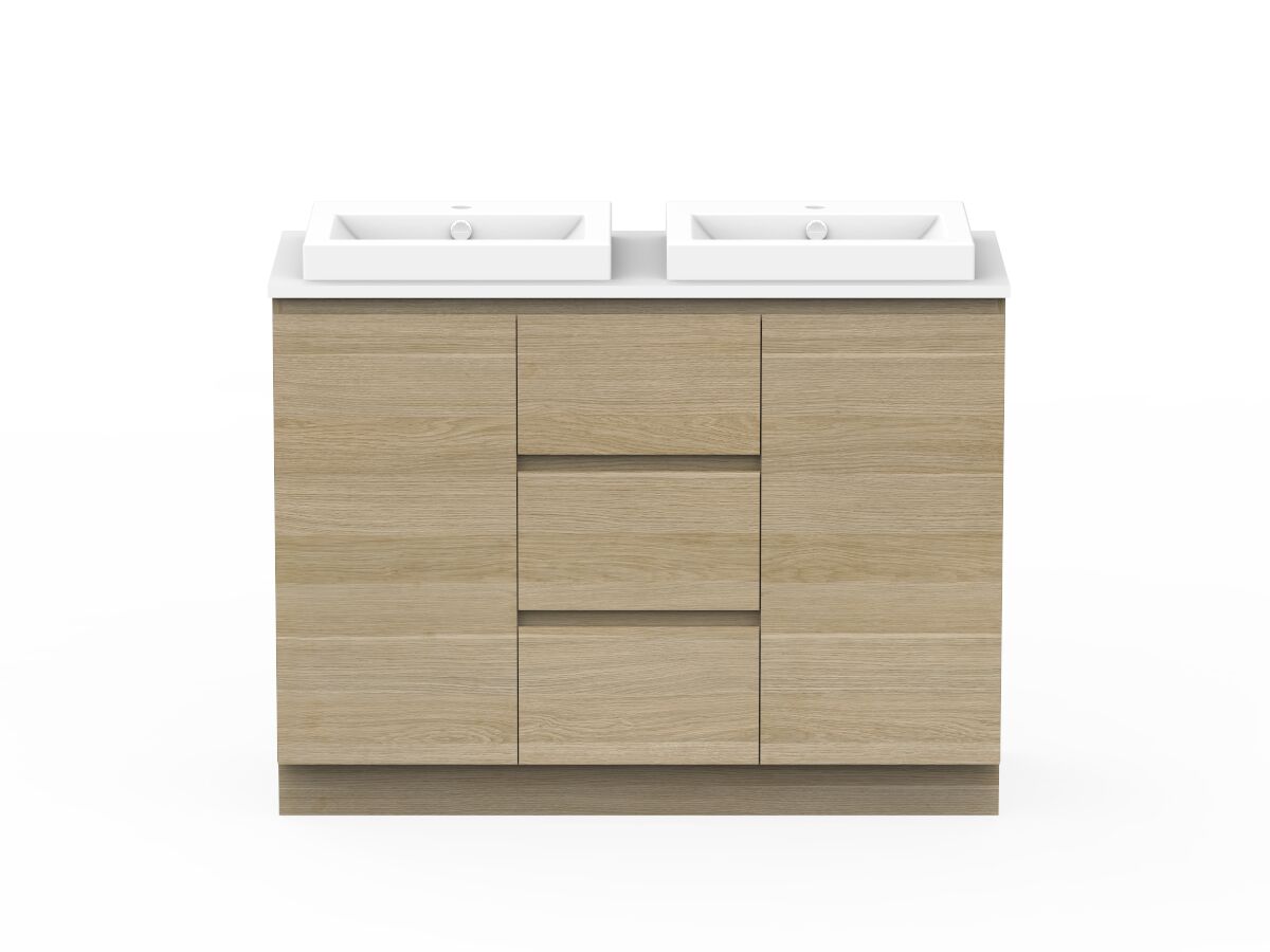 reece Posh Domaine Plus Conventional 1200mm Floor Mounted Vanity Double Basin 20mm Cherry Pie Top