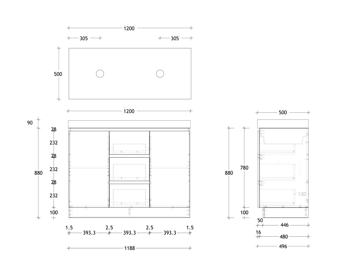 Reece Posh Domaine Plus Conventional 1200mm Floor Mounted Vanity Double Basin 90mm Cherry Pie Top