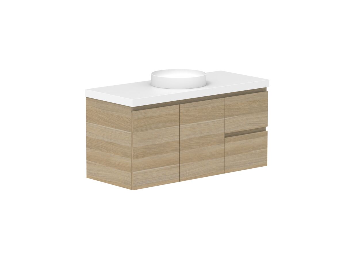 Reece Posh Domaine Plus Conventional 1200mm Wall Hung Vanity Centre Basin 50mm Caesarstone Mineral Top