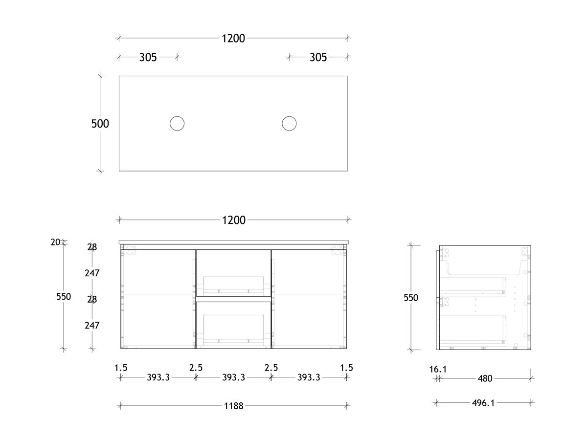 Reece Posh Domaine Plus Conventional 1200mm Wall Hung Vanity Double Basin 20mm Cherry Pie Top