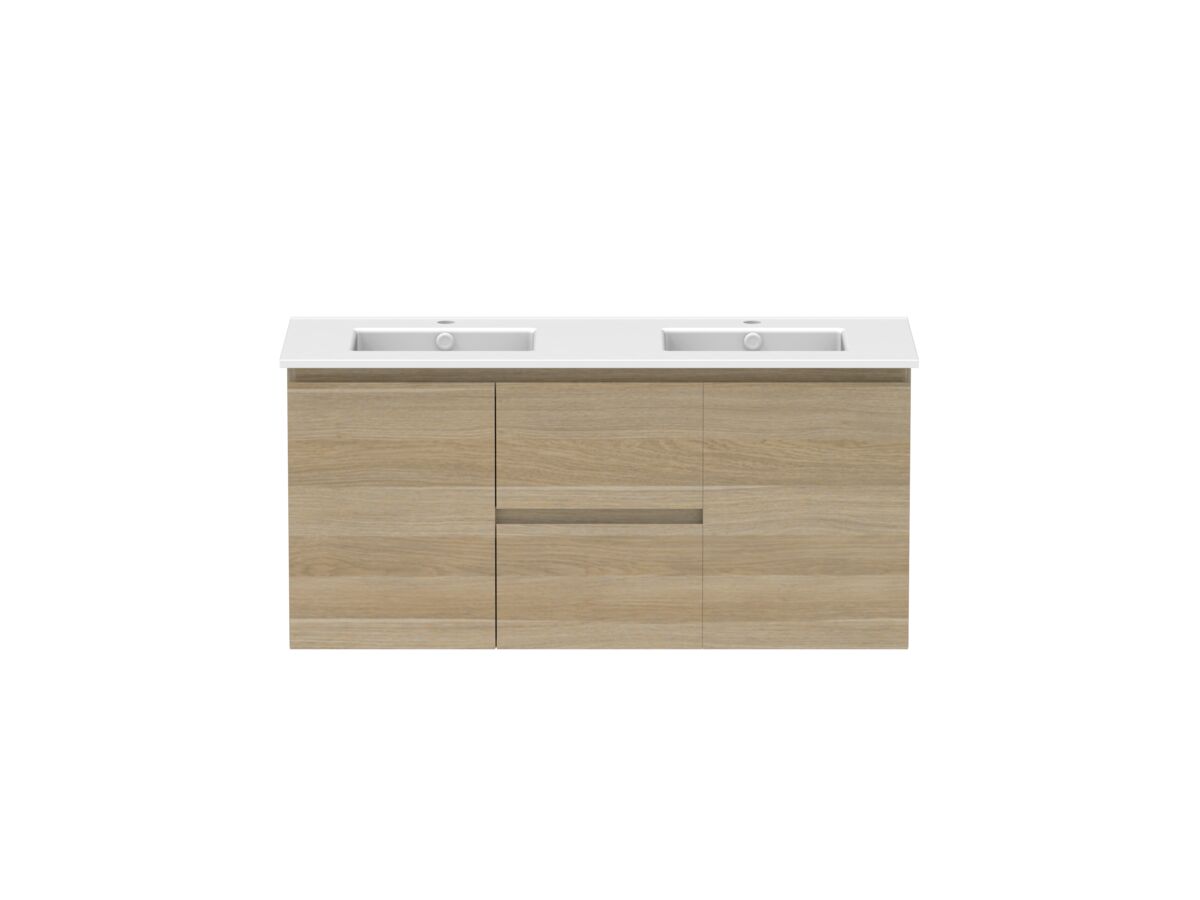 reece Posh Domaine Plus Conventional 1200mm Wall Hung Vanity Double Basin Matte White Ceramic Top