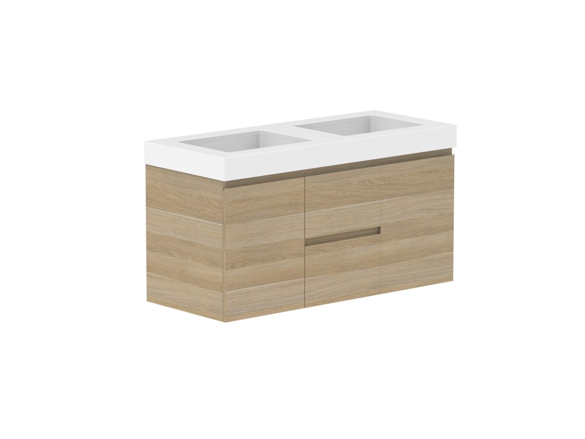 Reece Posh Domaine Plus Conventional 1200mm Wall Hung Vanity Double Basin 90mm Cherry Pie Top
