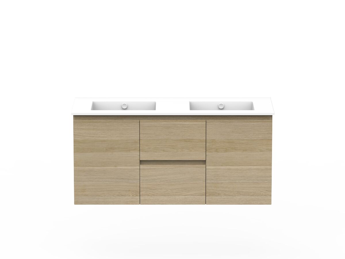 reece Posh Domaine Plus Conventional 1200mm Wall Hung Vanity Double Basin Ceramic Top