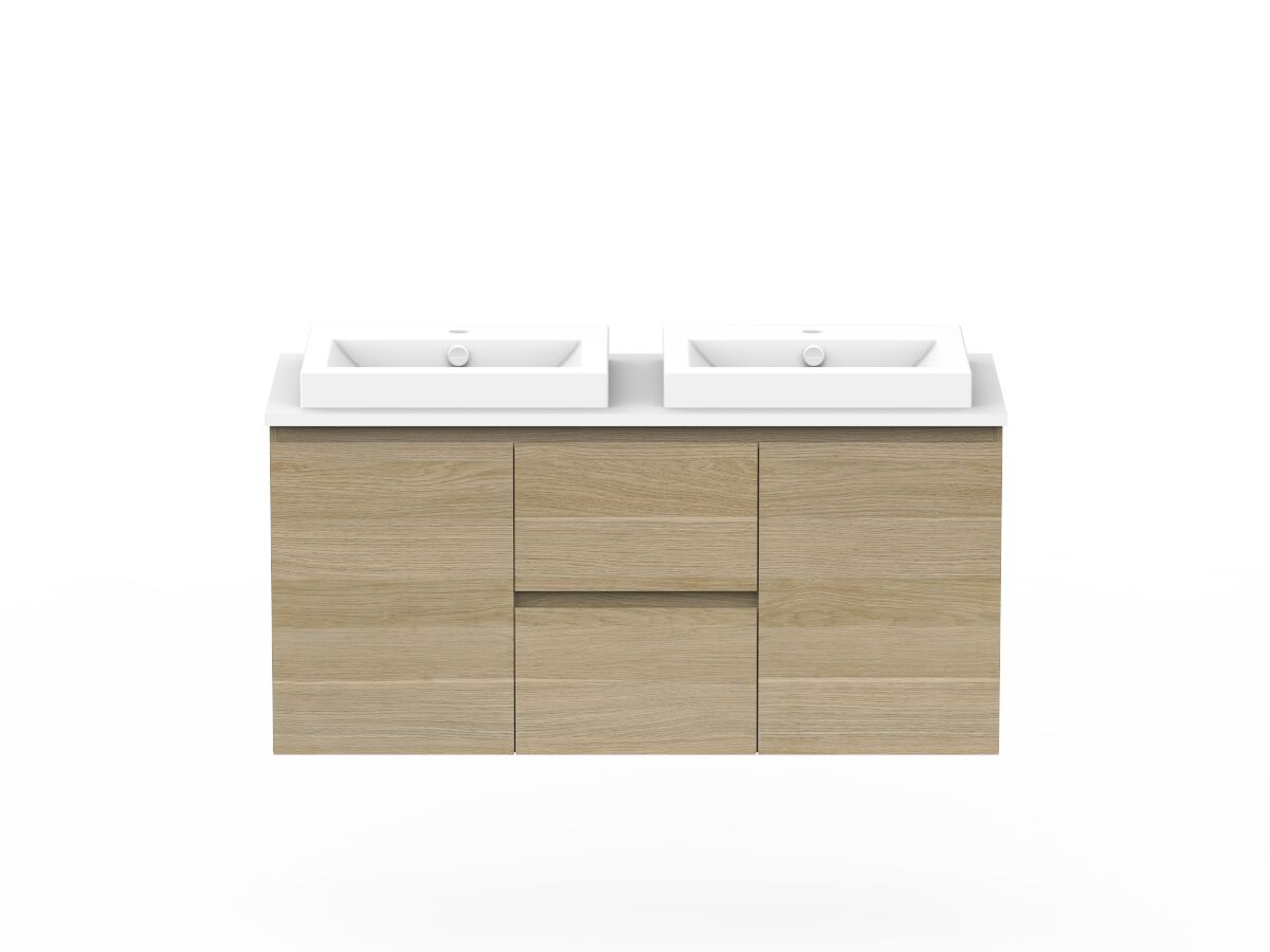 reece Posh Domaine Plus Conventional 1200mm Wall Hung Vanity Double Basin 20mm Cherry Pie Top