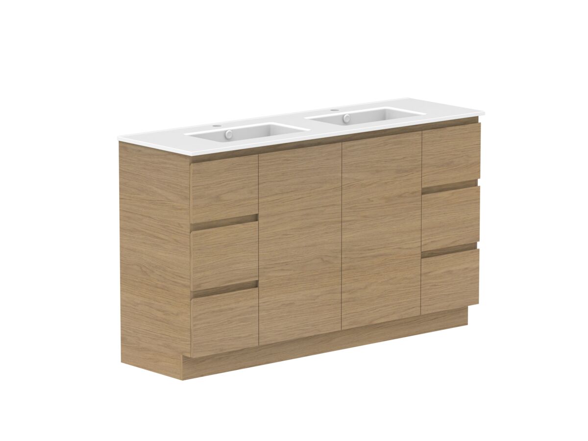 Reece Posh Domaine Plus Conventional 1500mm Floor Mounted Vanity Double Basin Matte White Ceramic Top