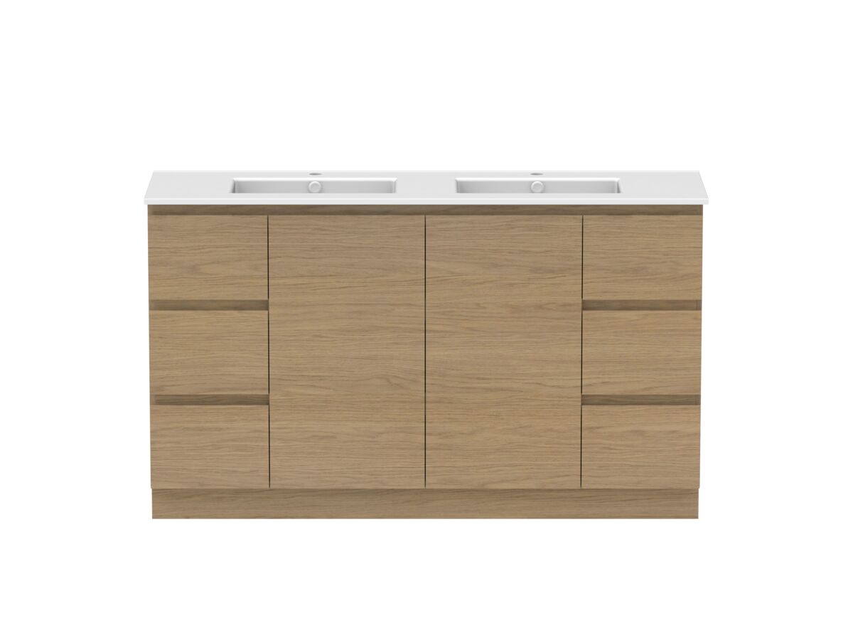 reece Posh Domaine Plus Conventional 1500mm Floor Mounted Vanity Double Basin Matte White Ceramic Top