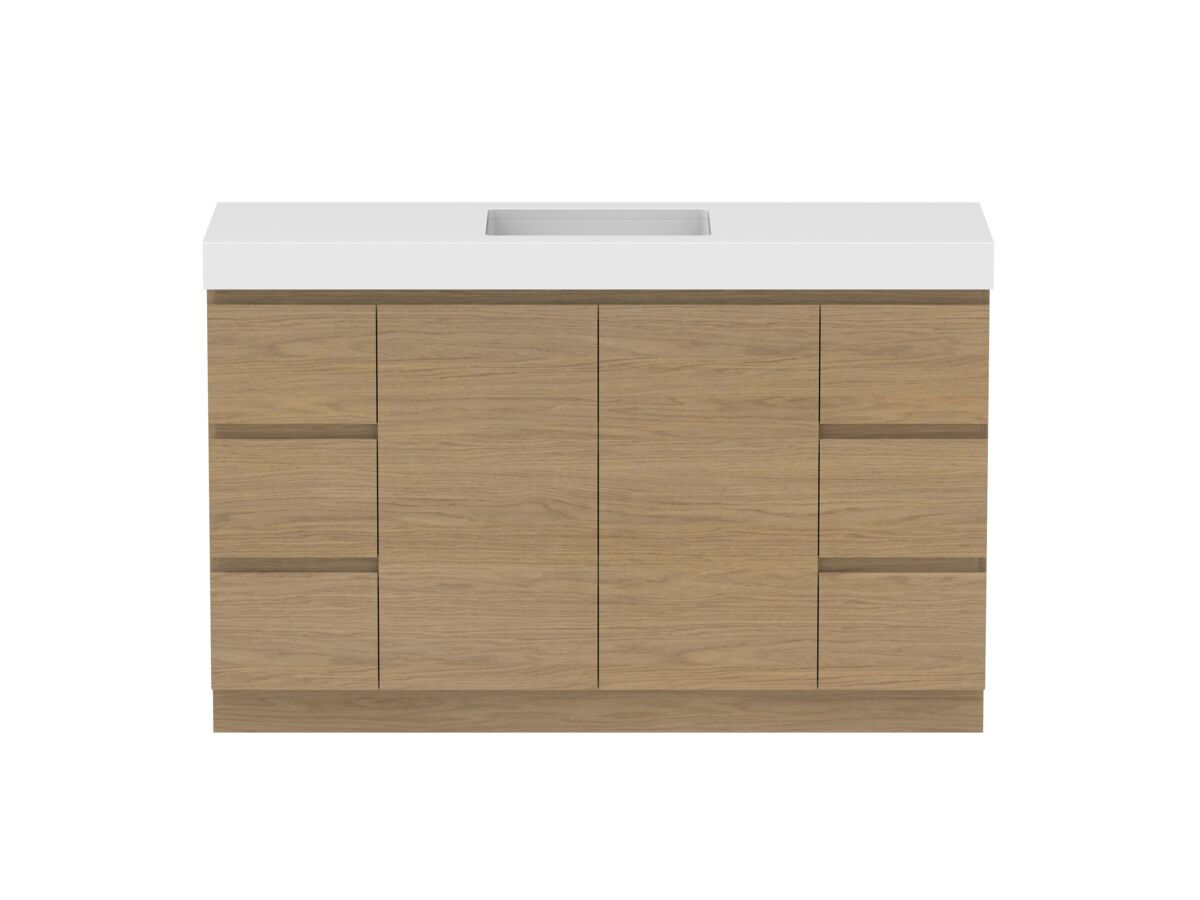 reece Posh Domaine Plus Conventional 1500mm Floor Mounted Vanity Centre Basin 90mm Caesarstone Mineral Top