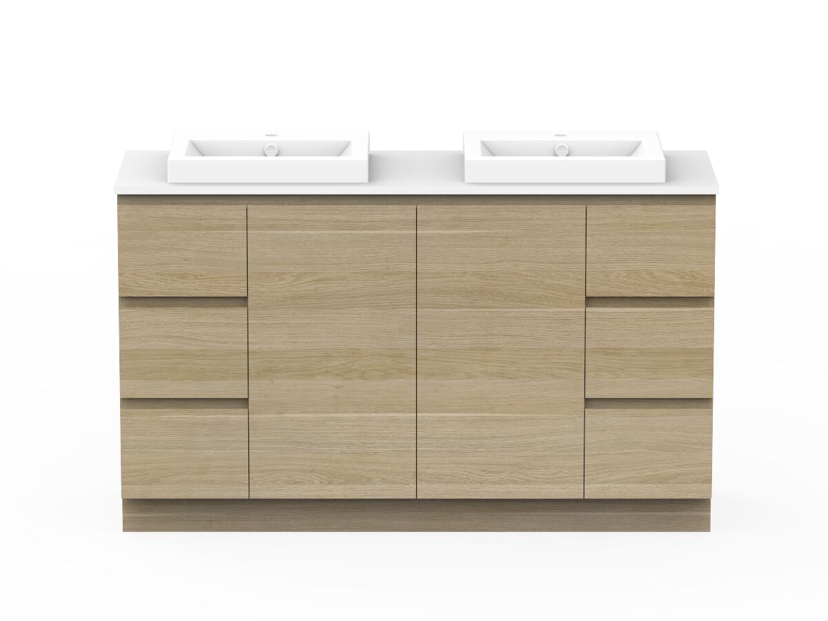 reece Posh Domaine Plus Conventional 1500mm Floor Mounted Vanity Double Basin 20mm Cherry Pie Top