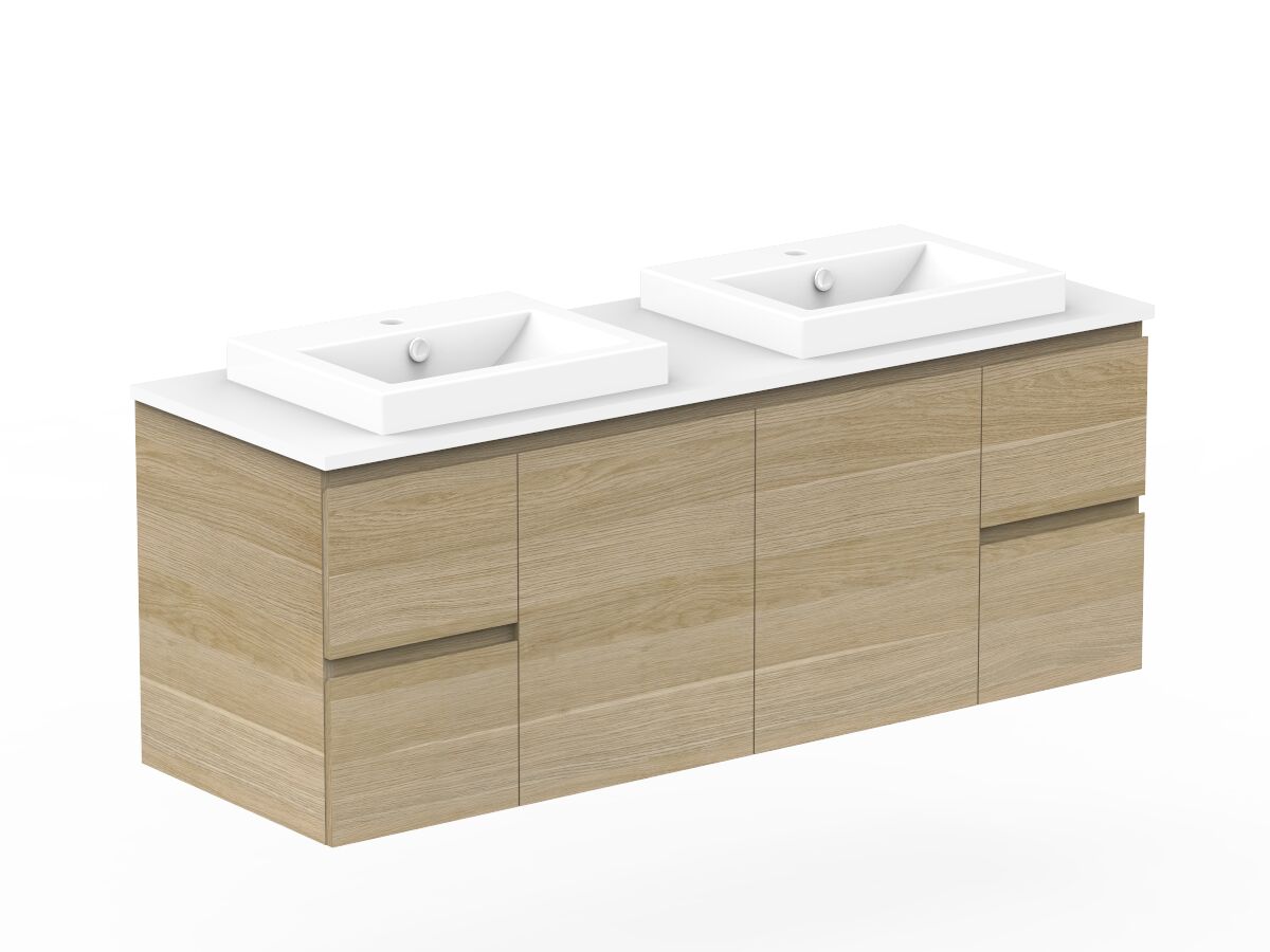 Reece Posh Domaine Plus Conventional 1500mm Wall Hung Vanity Double Basin 20mm Cherry Pie Top